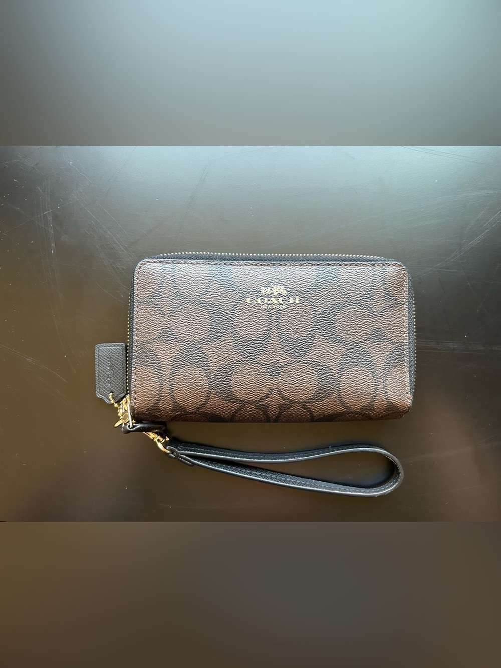 Coach Double Zipper Wristlet in Dark Coated Canvas